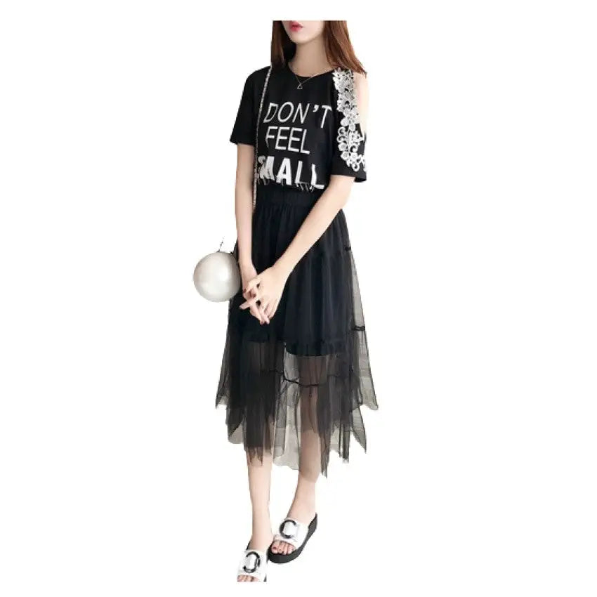 Don’t Feel Small Set T-shirt Dress And Mesh Skirt Suits