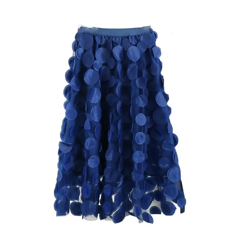 Dot Elastic High Waist Tulle Long Mesh Skirt - Royal Blue