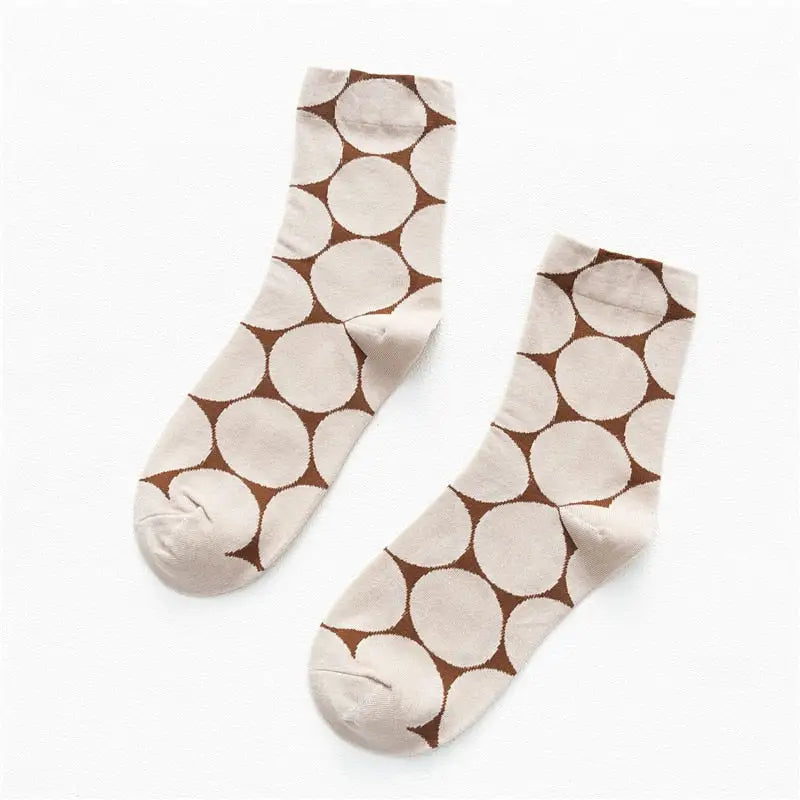 Dot Print Socks - Khaki / One Size