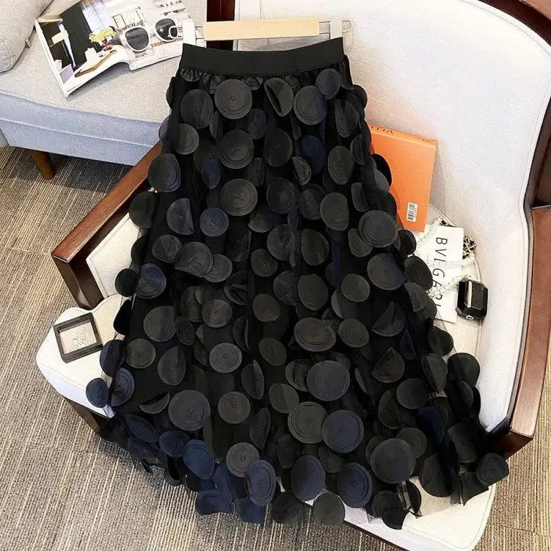 Dot Tulle High Waist Long Skirt