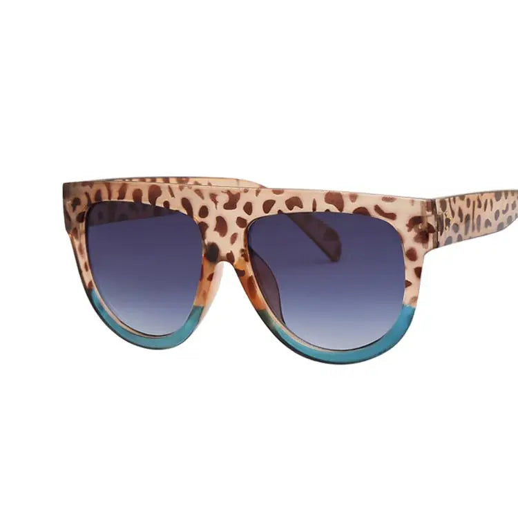 Double Color Frame Sunglasses - Leopard-Blue / One Size