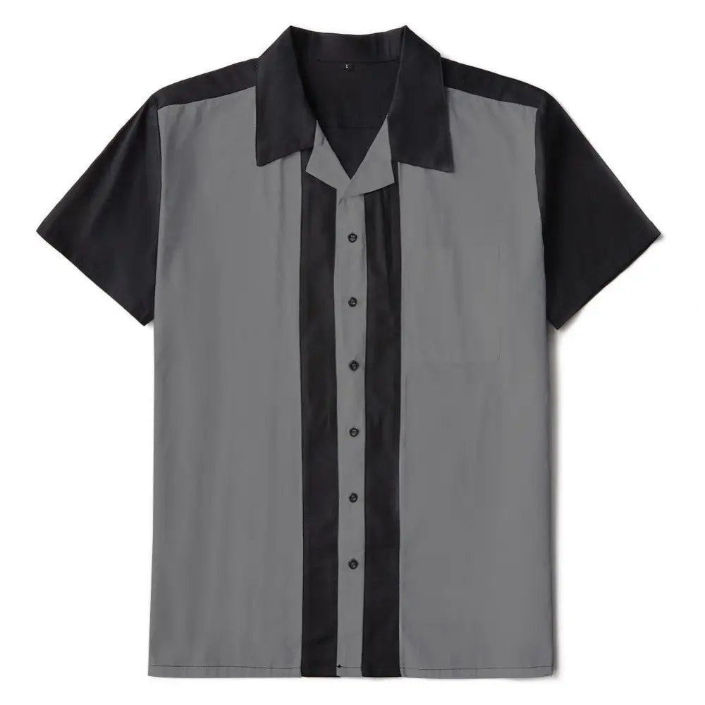 Double Color Short Sleeve Shirt for Men Gray-Black / L