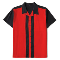 Double Color Short Sleeve Shirt for Men Red-Black / L