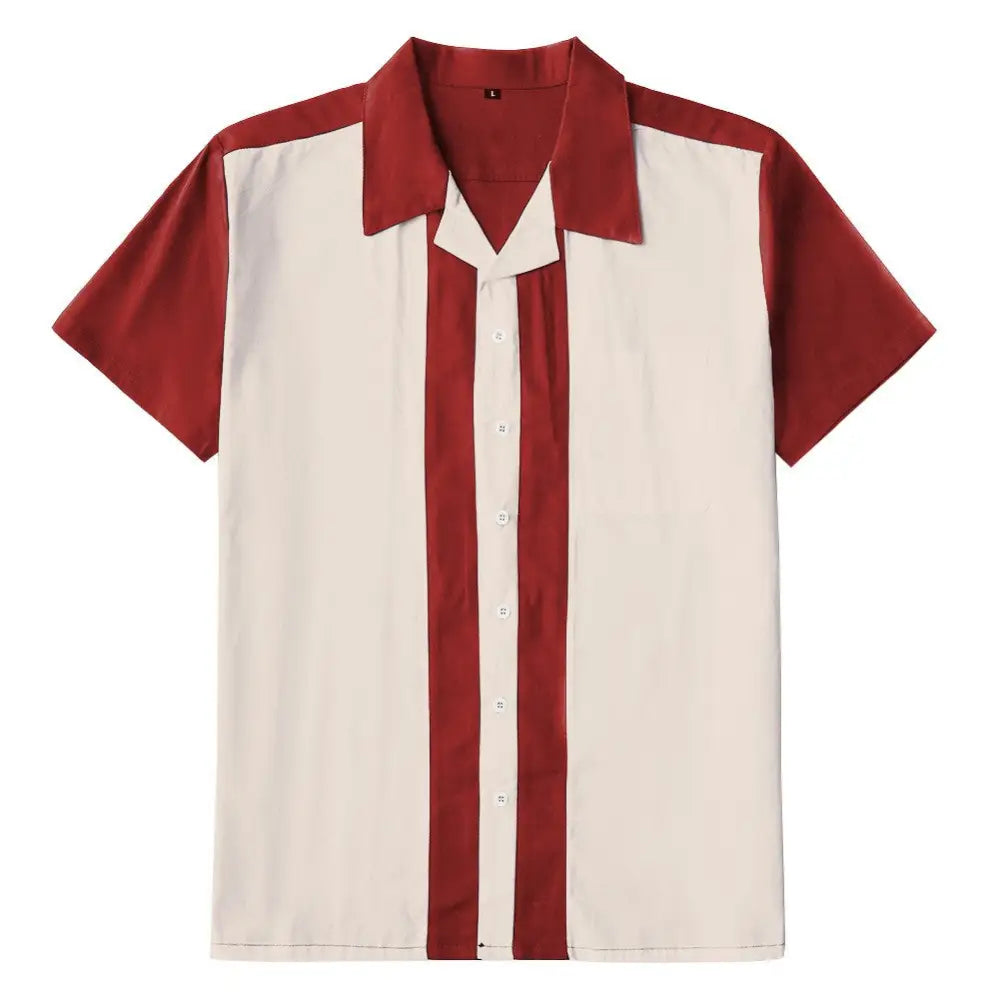 Double Color Short Sleeve Shirt for Men White-Red / L