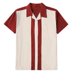 Double Color Short Sleeve Shirt for Men White-Red / L