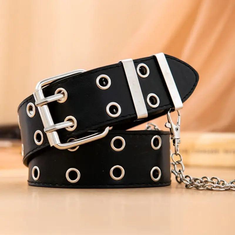 Double Hole Pin PU Leather Belt