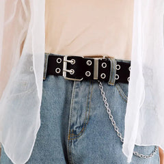 Double Hole Pin PU Leather Belt