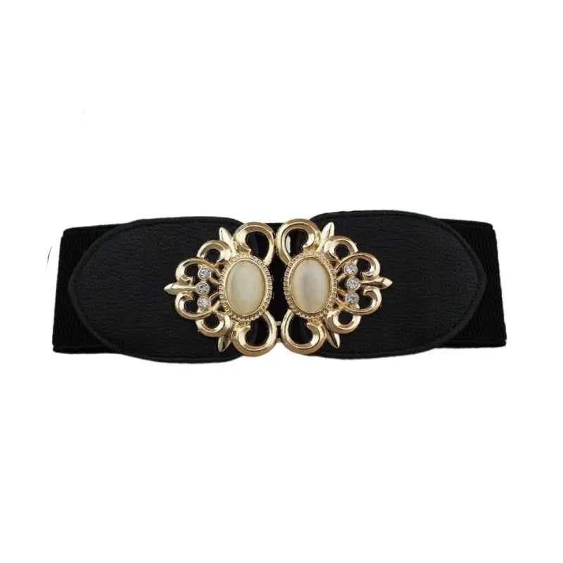 Double Opal Inlaid PU- Elastic Waistband Belt