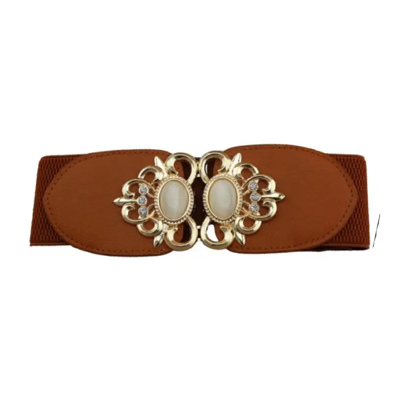 Double Opal Inlaid PU- Elastic Waistband Belt