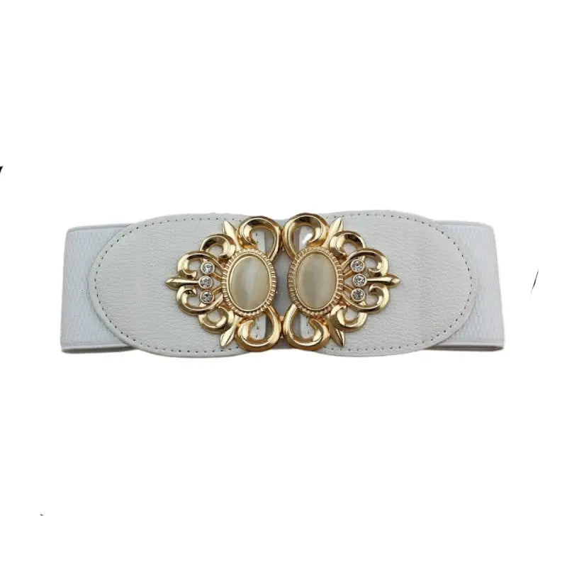 Double Opal Inlaid PU- Elastic Waistband Belt