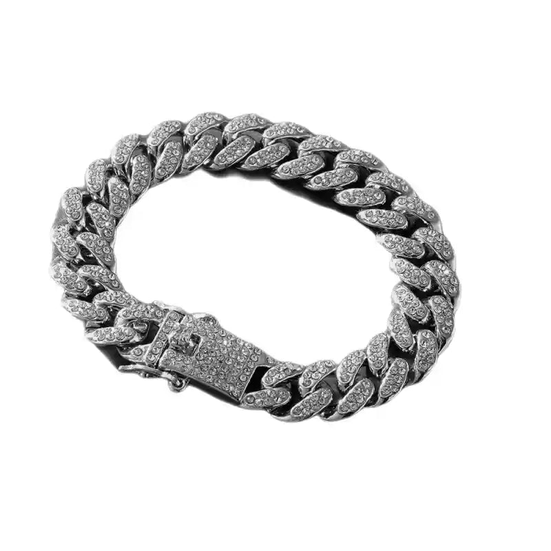 Double Row Rhinestone Cuban Link Chain Bracelet