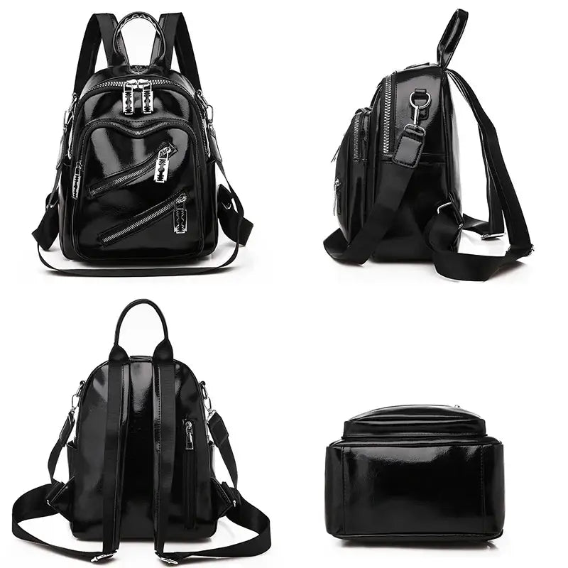 Double Zipper Pu Travel Razor Rucksack Backpack