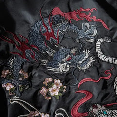 Dragon and Tiger Fight Embroidered Bomber Jacket