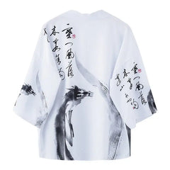 Dragon Kanji White Collection 3/4 Sleeve Kimono - Grey / M