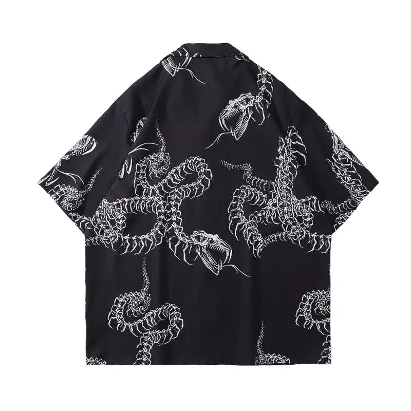 Dragon Printed Material Polo Shirt with Turn Down Collar