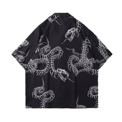 Dragon Printed Material Polo Shirt with Turn Down Collar