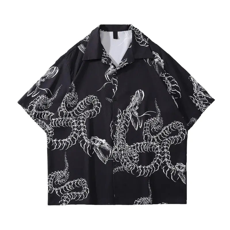 Dragon Printed Material Polo Shirt with Turn Down Collar