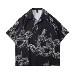 Dragon Printed Material Polo Shirt with Turn Down Collar