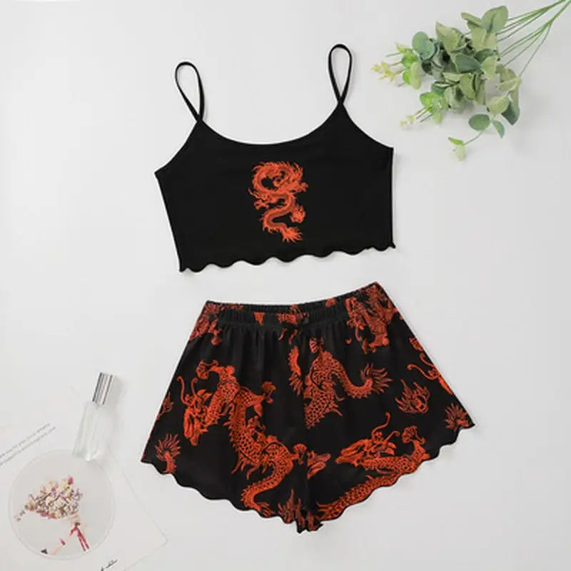 Dragon Sleeveless Terno Loungewear - Orange / S - short