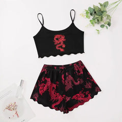Dragon Sleeveless Terno Loungewear - Red / S - short