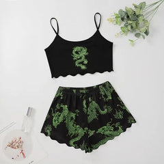 Dragon Sleeveless Terno Loungewear Set Green / S