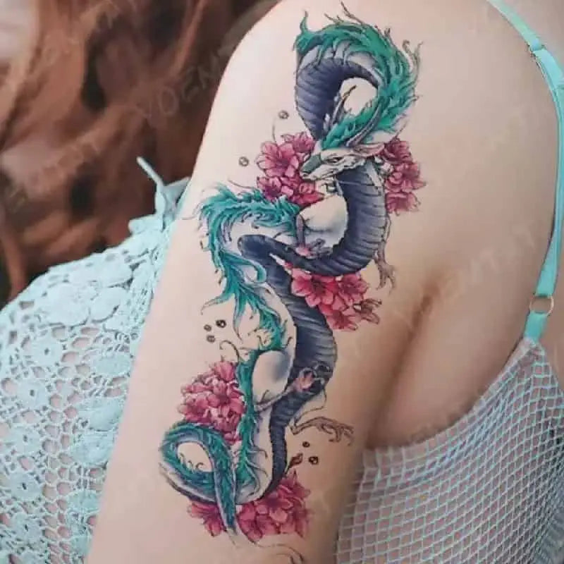 Dragon Snake Waterproof Temporary Tattoo Sticker - Blue