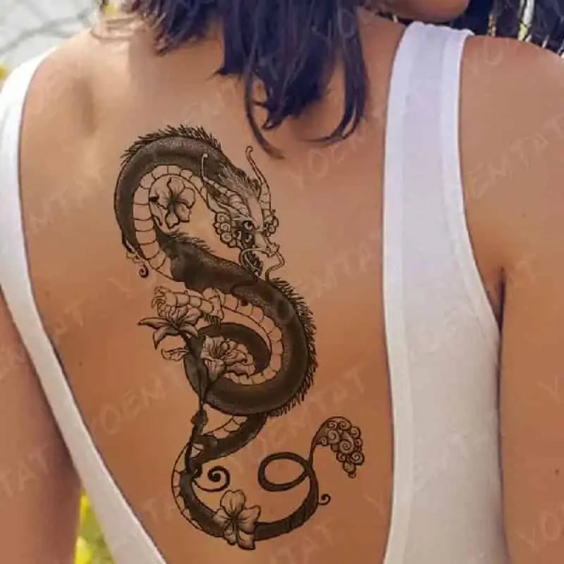 Dragon Snake Waterproof Temporary Tattoo Sticker - Flower