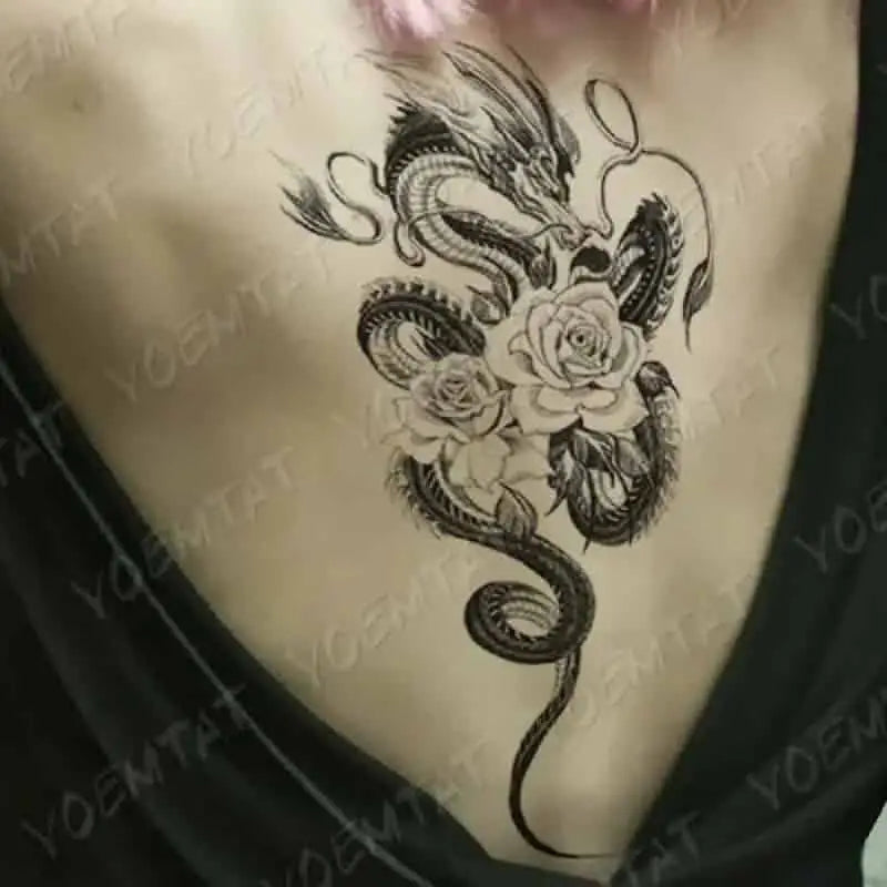 Dragon Snake Waterproof Temporary Tattoo Sticker - Flowers