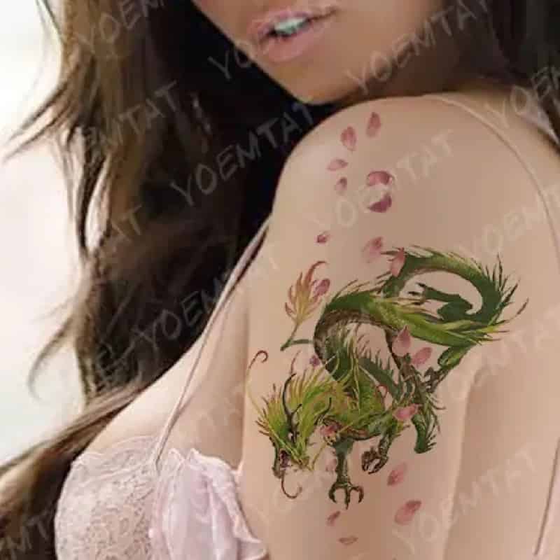 Dragon Snake Waterproof Temporary Tattoo Sticker - Green
