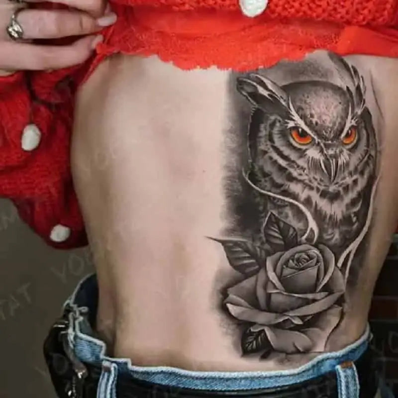 Dragon Snake Waterproof Temporary Tattoo Sticker - Owl Rose