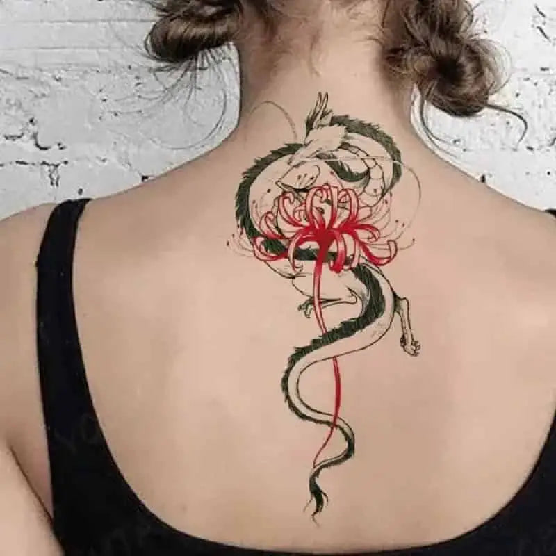 Dragon Snake Waterproof Temporary Tattoo Sticker - Red