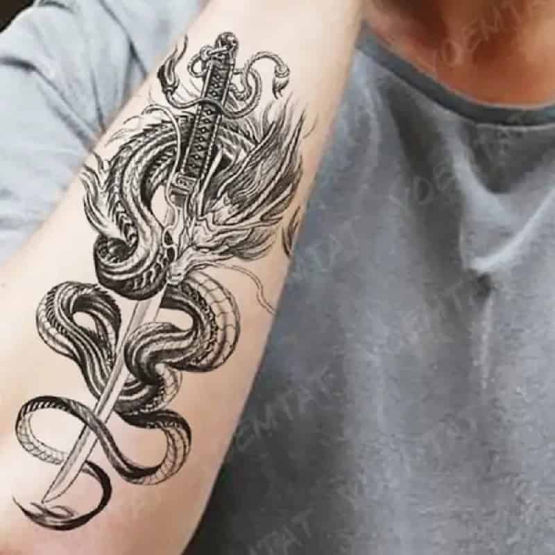 Dragon Snake Waterproof Temporary Tattoo Sticker - Sword