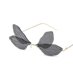 Dragonfly Fashion Rimless Sunglasses - Black