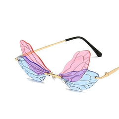 Dragonfly Fashion Rimless Sunglasses - Pink blue