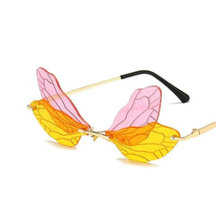 Dragonfly Fashion Rimless Sunglasses - Pink yellow