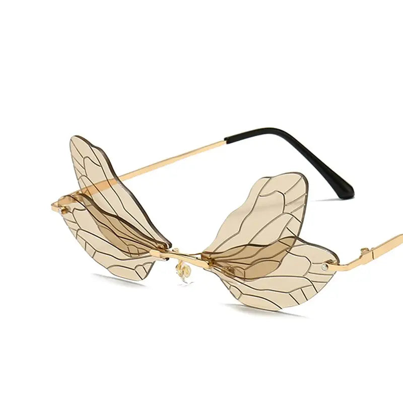 Dragonfly Fashion Rimless Sunglasses - Tea