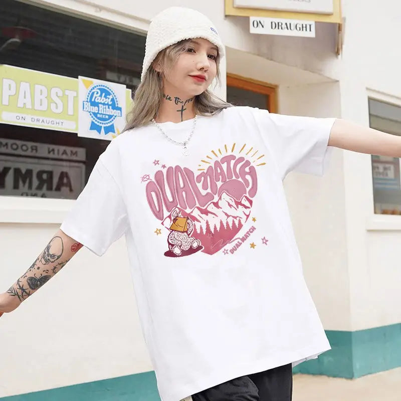 Dual Match Heart Style Printed T-shirt