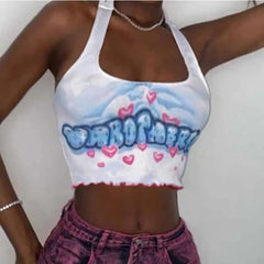 E Girl Graphic Letter Printing Crop Tops