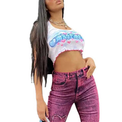 E Girl Graphic Letter Printing Crop Tops