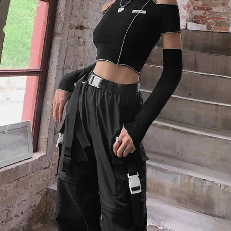 E-Girl Style Patchwork Black Gothic Blouse