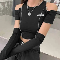 E-Girl Style Patchwork Black Gothic Blouse - black / S