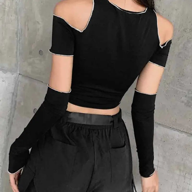 E-Girl Style Patchwork Black Gothic Top - crop top