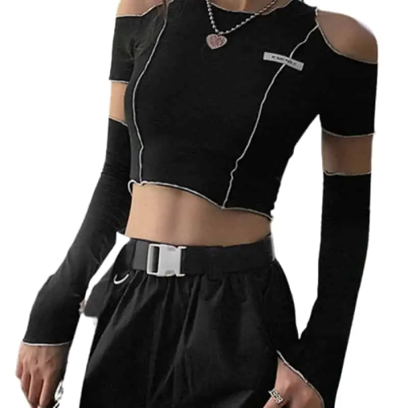 E-Girl Style Patchwork Black Gothic Top - crop top