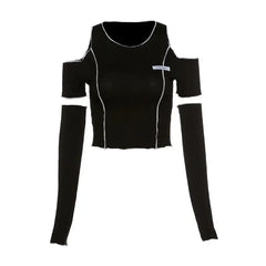 E-Girl Style Patchwork Black Gothic Top - S - crop top