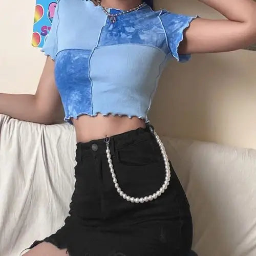 E-girl Y2k Chic Patchwork Crop Tops - T-Shirt