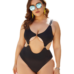 Solid Color One-Piece Swimsuit - Black / S