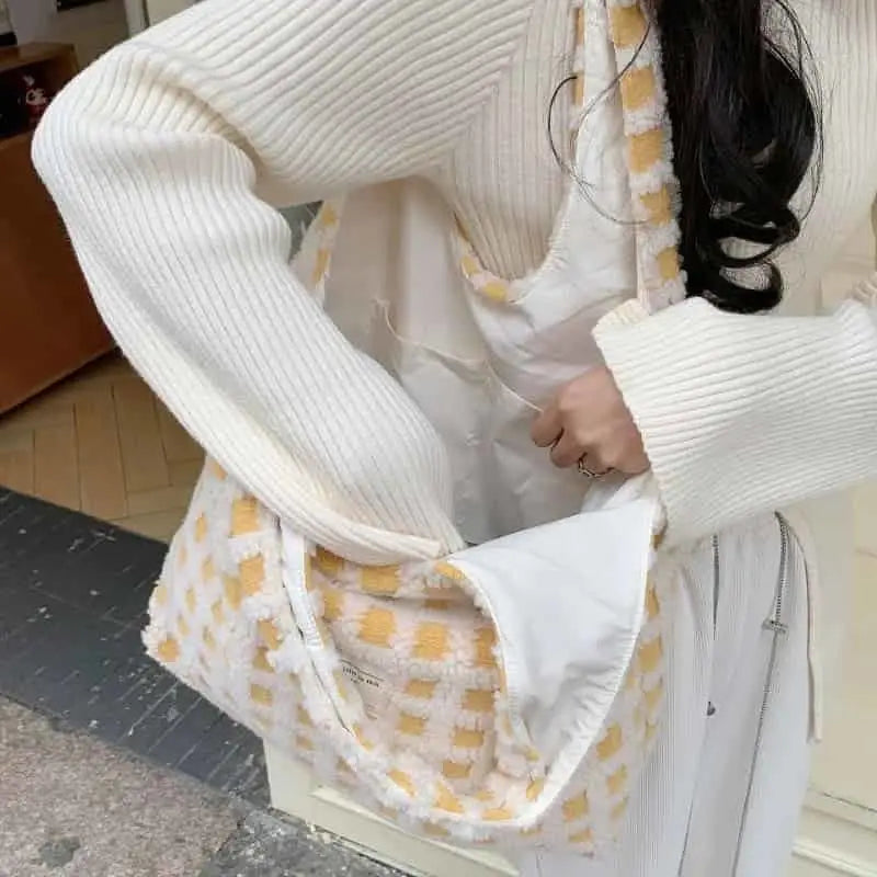 Eco Plaid Plush Shoulder Bags