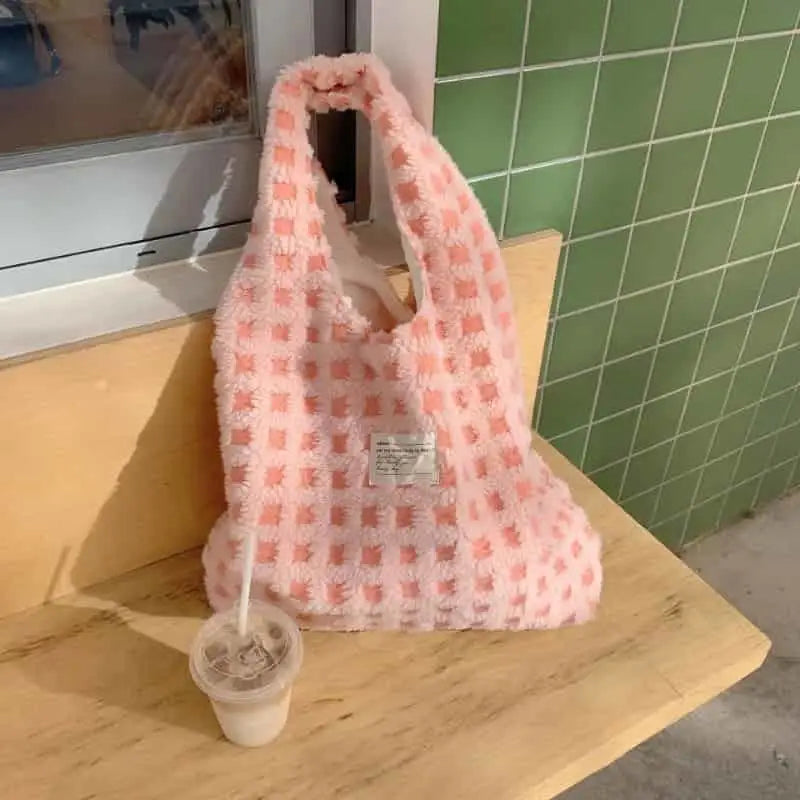 Eco Plaid Plush Shoulder Bags