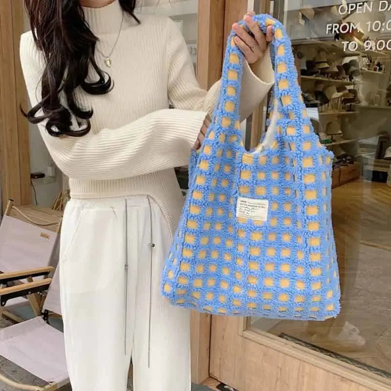 Eco Plaid Plush Shoulder Bags