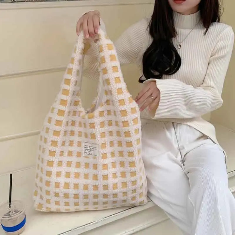 Eco Plaid Plush Shoulder Bags